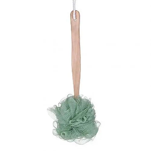 Bath Scrubber - Wooden Long Handle Soft Nylon Mesh Scrubber