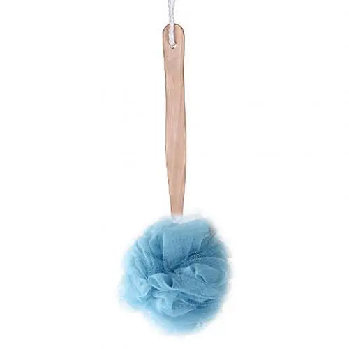 Bath Scrubber - Wooden Long Handle Soft Nylon Mesh Scrubber