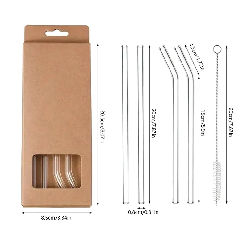 Reusable Set High Borosilicate Smoothie Cocktails Straw Healthy Eco Friendly Drinking Straw With Cleaning Brush