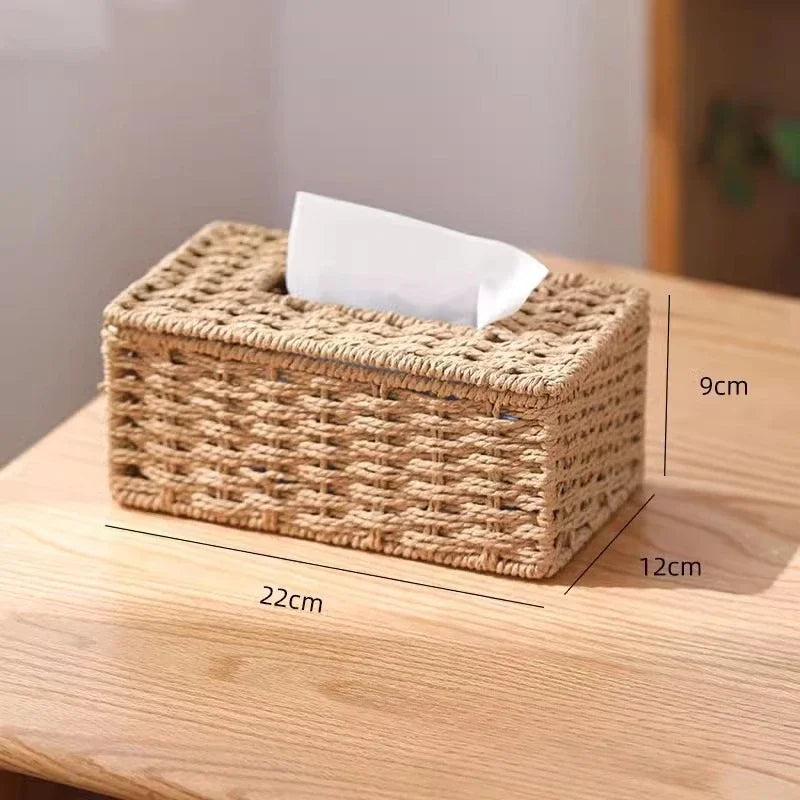 New Woven Tissue Box Imitation Rattan Woven Grass Tissue Storage Box Luxury Tissue Paper Holder Home Living RoomTable Decoration