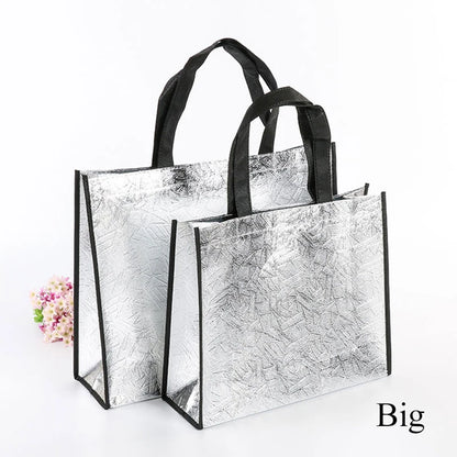 Foldable Laser Shopping Bag Reusable Eco-friendly Tote Waterproof Fabric Non-woven Bag Large Capacity Travel Storage Bag