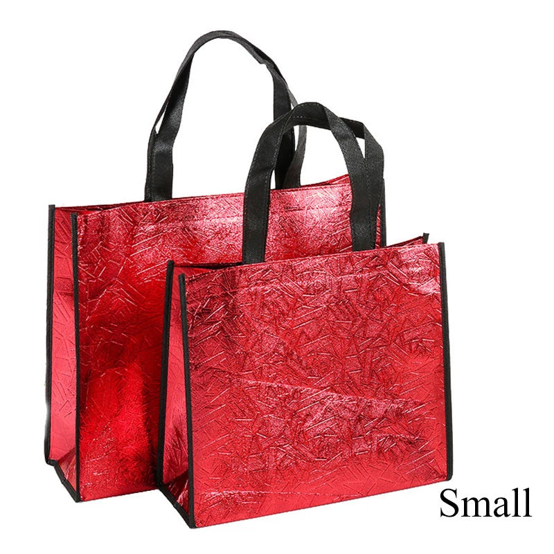 Foldable Laser Shopping Bag Reusable Eco-friendly Tote Waterproof Fabric Non-woven Bag Large Capacity Travel Storage Bag