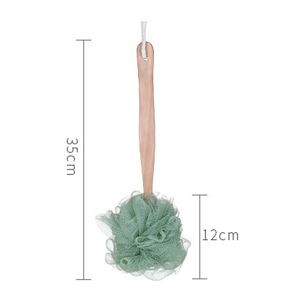Bath Scrubber - Wooden Long Handle Soft Nylon Mesh Scrubber