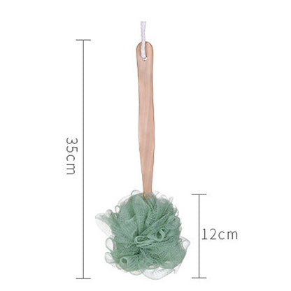 Bath Scrubber - Wooden Long Handle Soft Nylon Mesh Scrubber