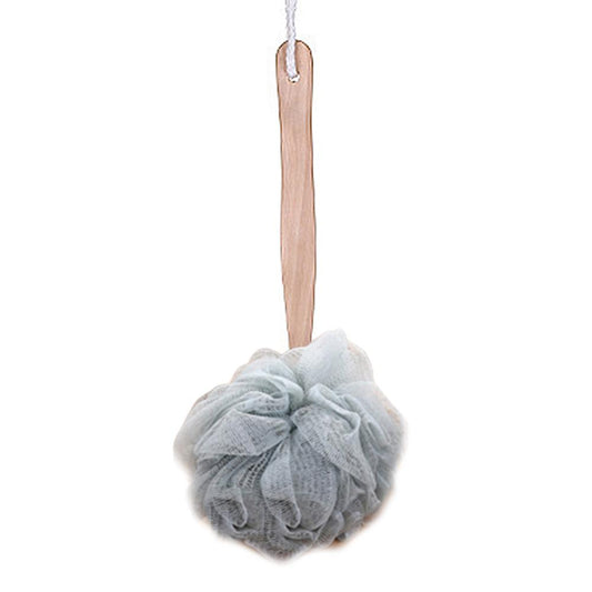 Bath Scrubber - Wooden Long Handle Soft Nylon Mesh Scrubber