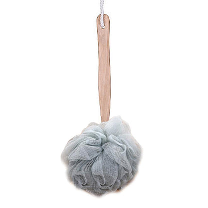 Bath Scrubber - Wooden Long Handle Soft Nylon Mesh Scrubber