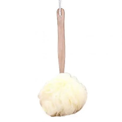 Bath Scrubber - Wooden Long Handle Soft Nylon Mesh Scrubber