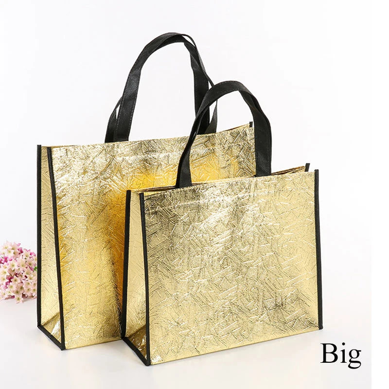 Foldable Laser Shopping Bag Reusable Eco-friendly Tote Waterproof Fabric Non-woven Bag Large Capacity Travel Storage Bag