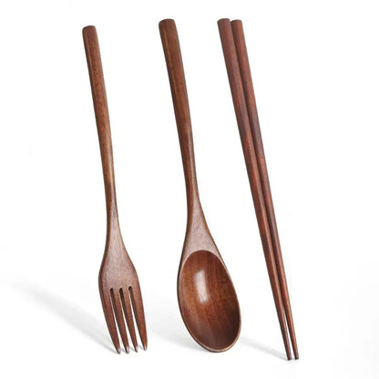 3Pcs Japanese Wooden Reusable Sushi Chopsticks Spoon Cutlery Set Non-slip Travel Dinnerware Suit Tableware Kitchen Tools