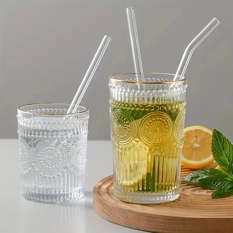 Reusable  Set High Borosilicate Smoothie Cocktails Straw Healthy Eco Friendly Drinking Straw With Cleaning Brush