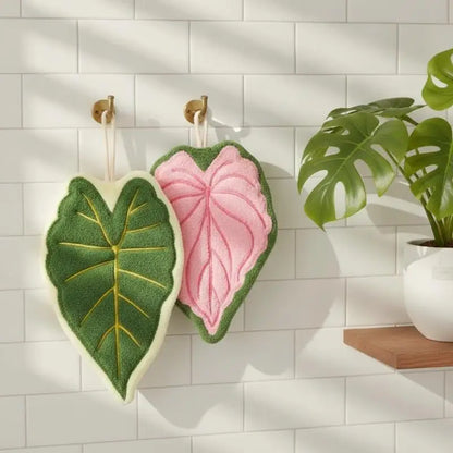 Leaf Shaped Hanging Hand Towel Eco Friendly Soft Microfiber for Bathroom Kitchen Home Daily Cleaning