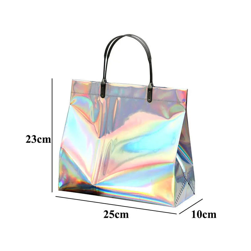 Foldable Laser Shopping Bag Reusable Eco-friendly Tote Waterproof Fabric Non-woven Bag Large Capacity Travel Storage Bag