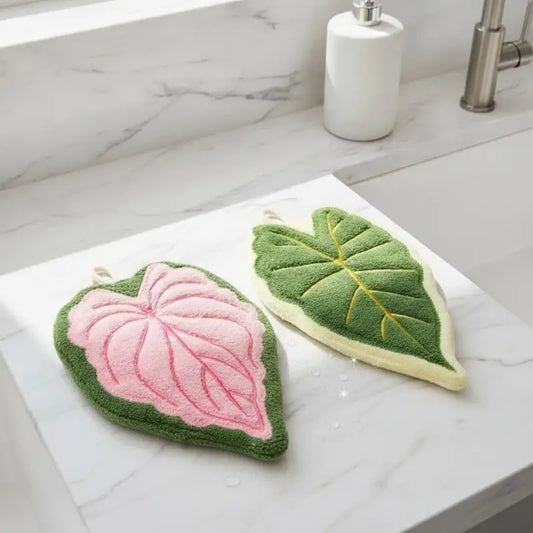 Leaf Shaped Hanging Hand Towel Eco Friendly Soft Microfiber for Bathroom Kitchen Home Daily Cleaning