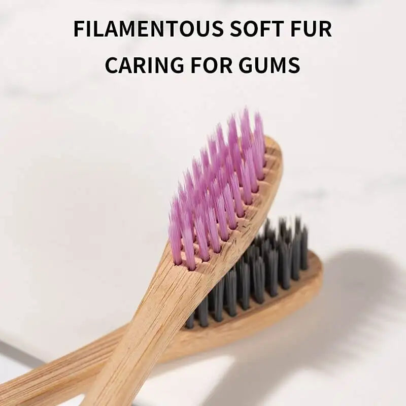 Bamboo Toothbrush 10Pcs Eco-Friendly Soft Bristle Charcoal
