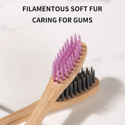 Bamboo Toothbrush 10Pcs Eco-Friendly Soft Bristle Charcoal