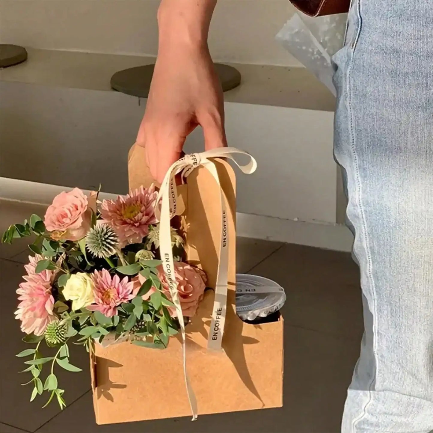 Kraft Paper Flower Bouquet Gift Bags with Handle