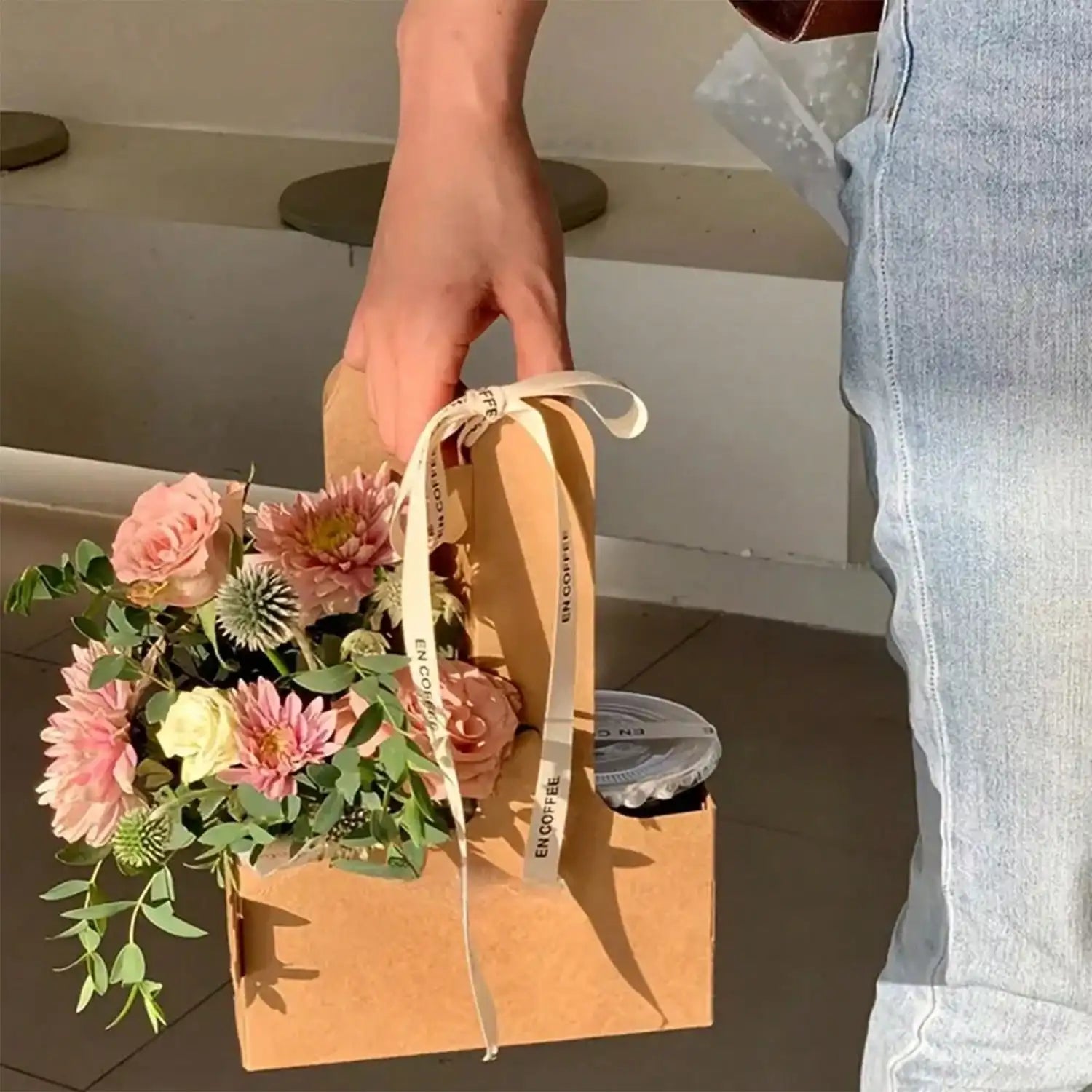 Kraft Paper Flower Bouquet Gift Bags with Handle