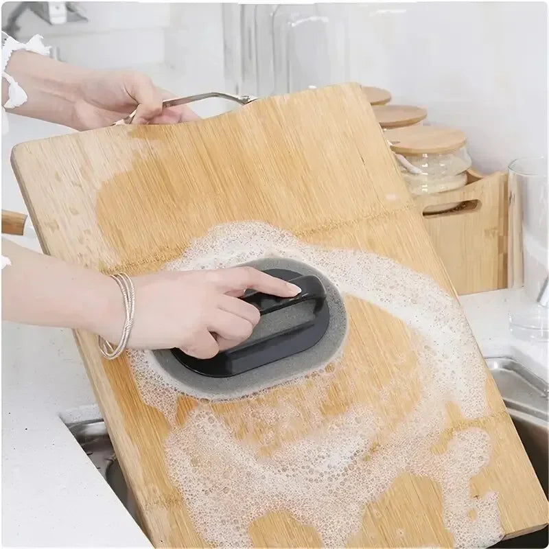 Reusable Emery Magic Sponge Kitchen Pot Brush with Handle for Easy Washable Eraser Cleaning Decontamination - Eco-Friendly