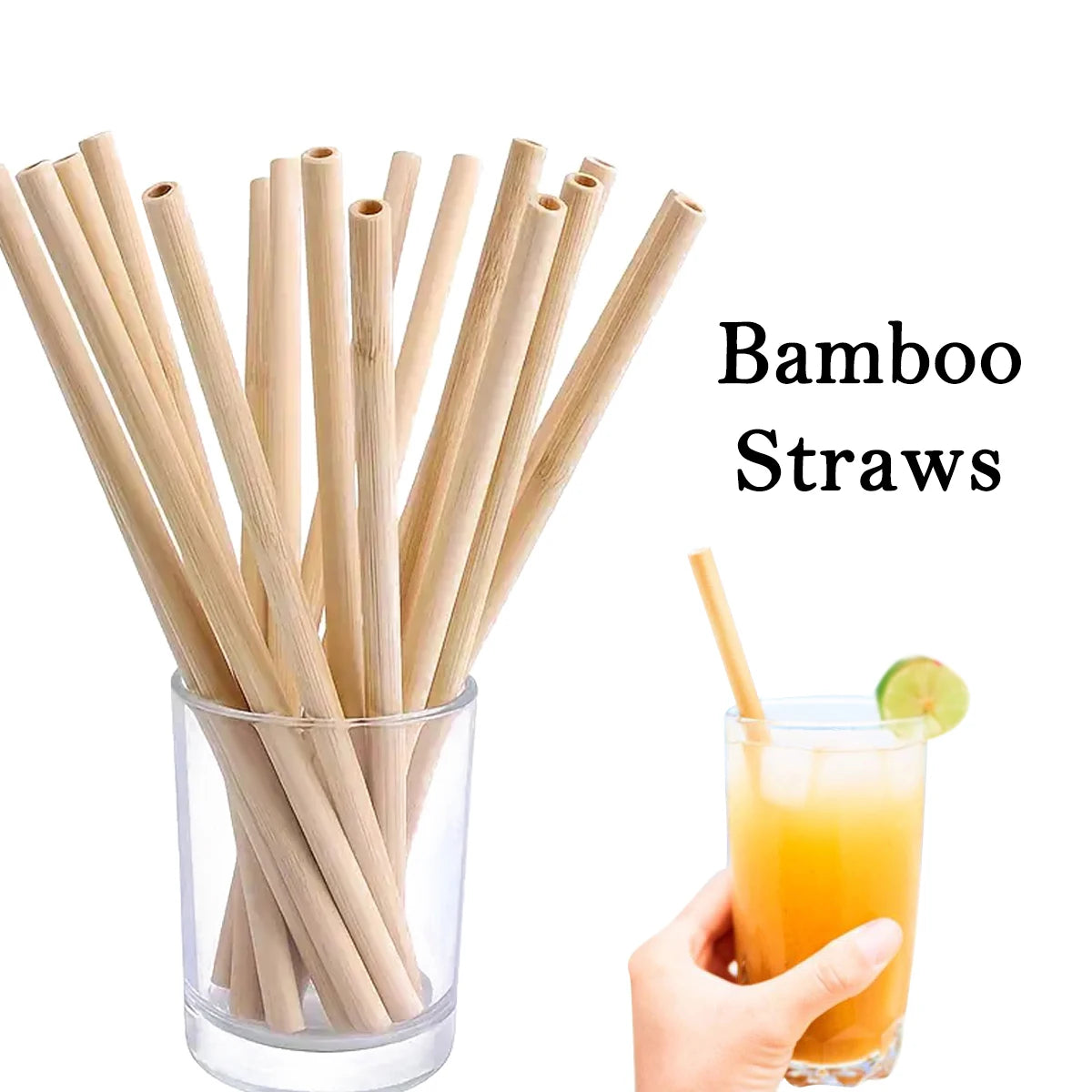 Natural Bamboo Drinking Straw 7.8" Eco-friendly Reusable Straws Dishwasher Safe Durable Compostable Straws come with Clean Brush