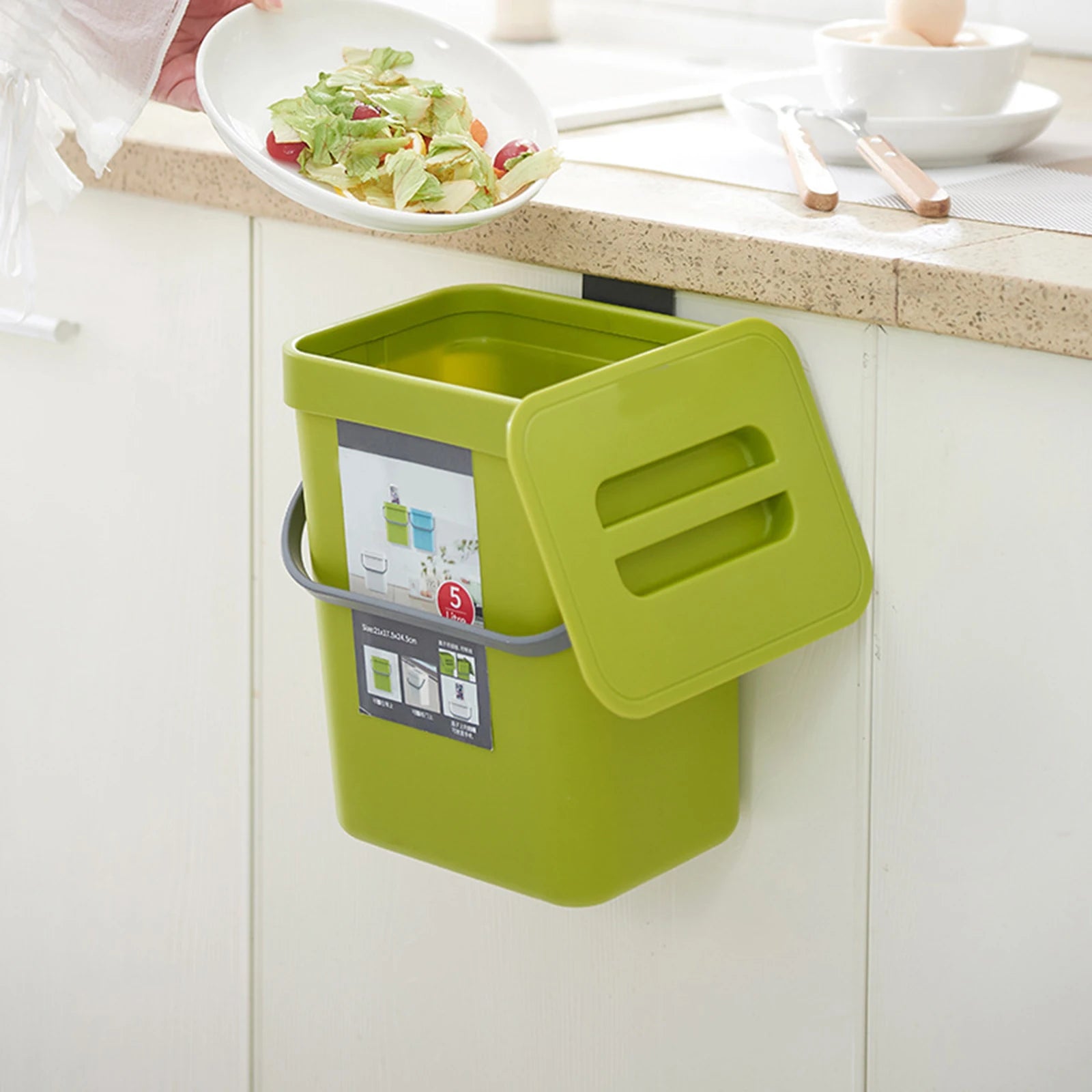 Wall Mounted Kitchen Trash Bin with Lid - Space Saver