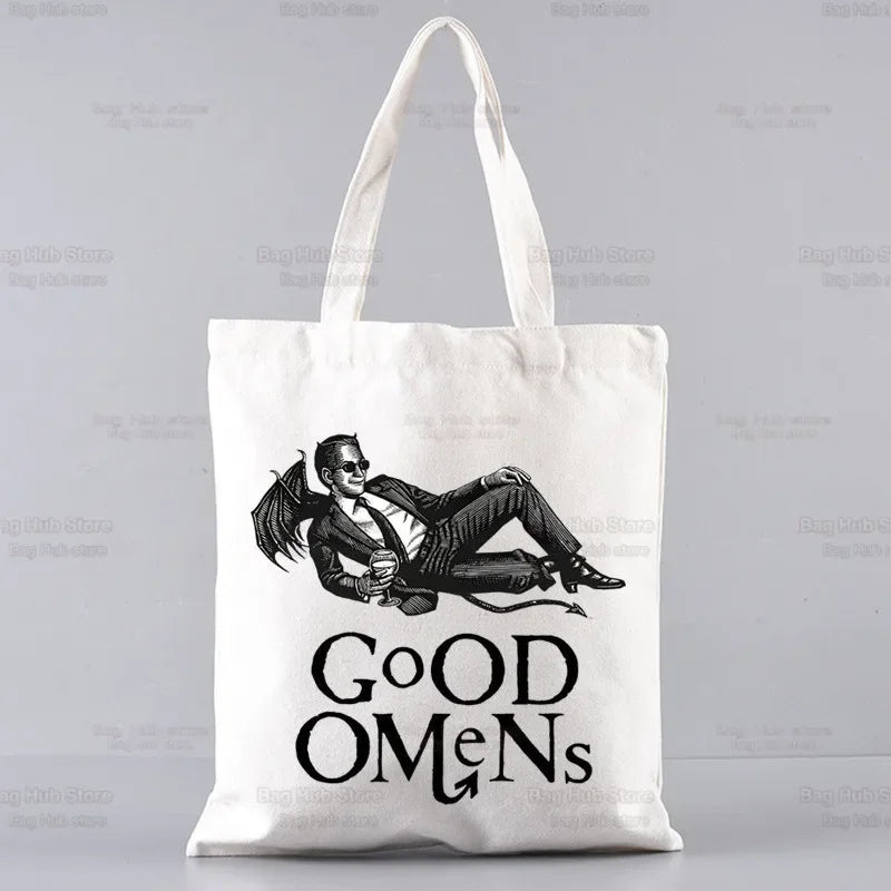 Good Omens Grow Better Reusable Shopping Bag Women Canvas Tote Bags Printing Eco Bag Cartoon Shopper Shoulder Bags