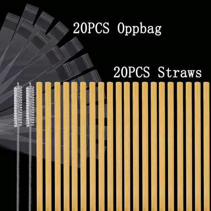 Natural Bamboo Drinking Straw 7.8" Eco-friendly Reusable Straws Dishwasher Safe Durable Compostable Straws come with Clean Brush