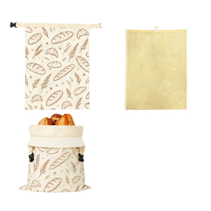 Cotton Beeswax Bread Bags Lock Closure 43x33 Bread Storage Bag Removable Inner Bag Bread Pattern Beeswax Coated Bags Kitchen Use
