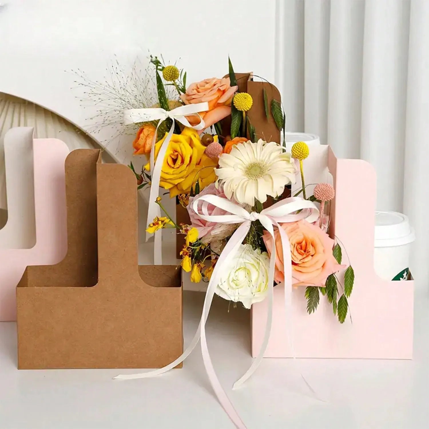 Kraft Paper Flower Bouquet Gift Bags with Handle