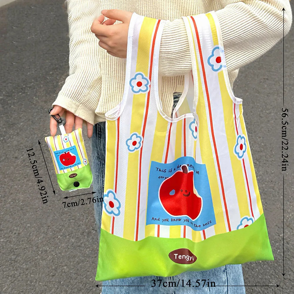 Cute Large Capacity Shopping Bag Supermarket Eco-Friendly Bag Foldable Tote Pouch Easy To Carry Bag Together Cartoon Handbag
