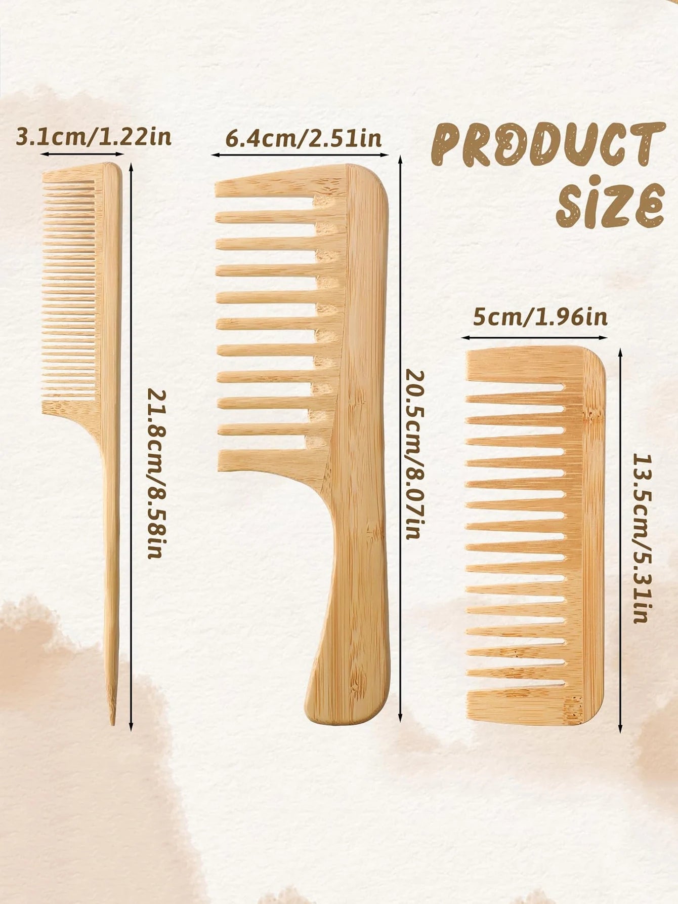 1pc Handmade Bamboo Anti-Static Combs Set, Natural Bamboo Comb for Women Men Hair, Beard Wood Combs For Teasing Strands