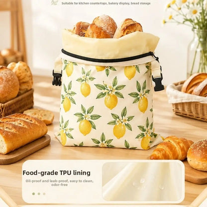 Cotton Beeswax Bread Bags Lock Closure 43x33 Bread Storage Bag Removable Inner Bag Bread Pattern Beeswax Coated Bags Kitchen Use