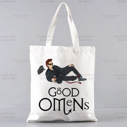 Good Omens Grow Better Reusable Shopping Bag Women Canvas Tote Bags Printing Eco Bag Cartoon Shopper Shoulder Bags