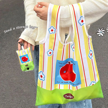 Cute Large Capacity Shopping Bag Supermarket Eco-Friendly Bag Foldable Tote Pouch Easy To Carry Bag Together Cartoon Handbag