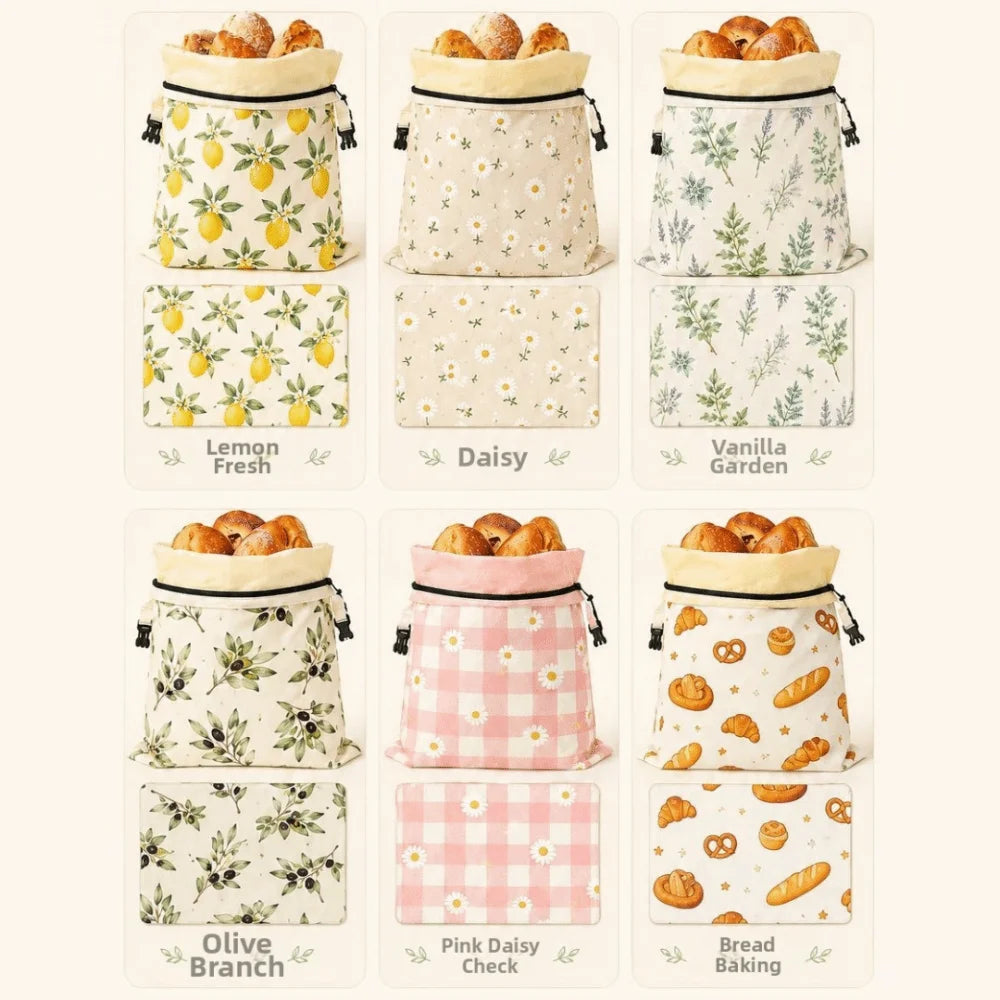 Cotton Beeswax Bread Bags Lock Closure 43x33 Bread Storage Bag Removable Inner Bag Bread Pattern Beeswax Coated Bags Kitchen Use