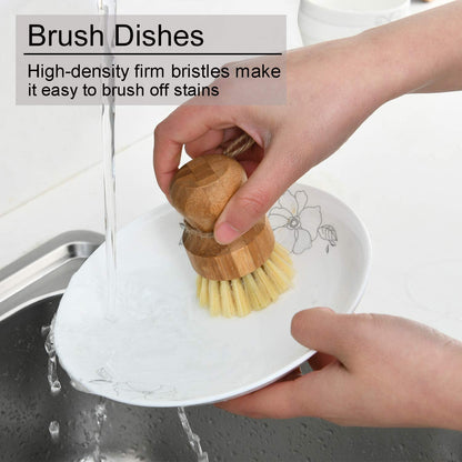 Bamboo Dish Scrub Brushes - Natural Sisal, Eco-Friendly Cleaning
