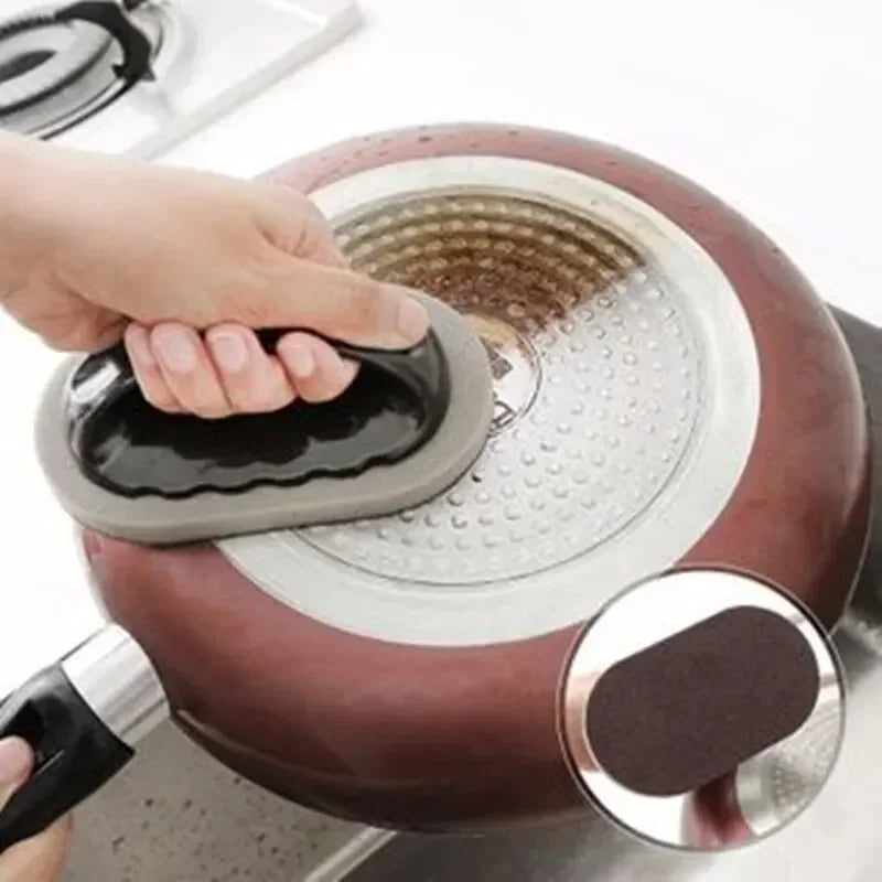 Reusable Emery Magic Sponge Kitchen Pot Brush with Handle for Easy Washable Eraser Cleaning Decontamination - Eco-Friendly