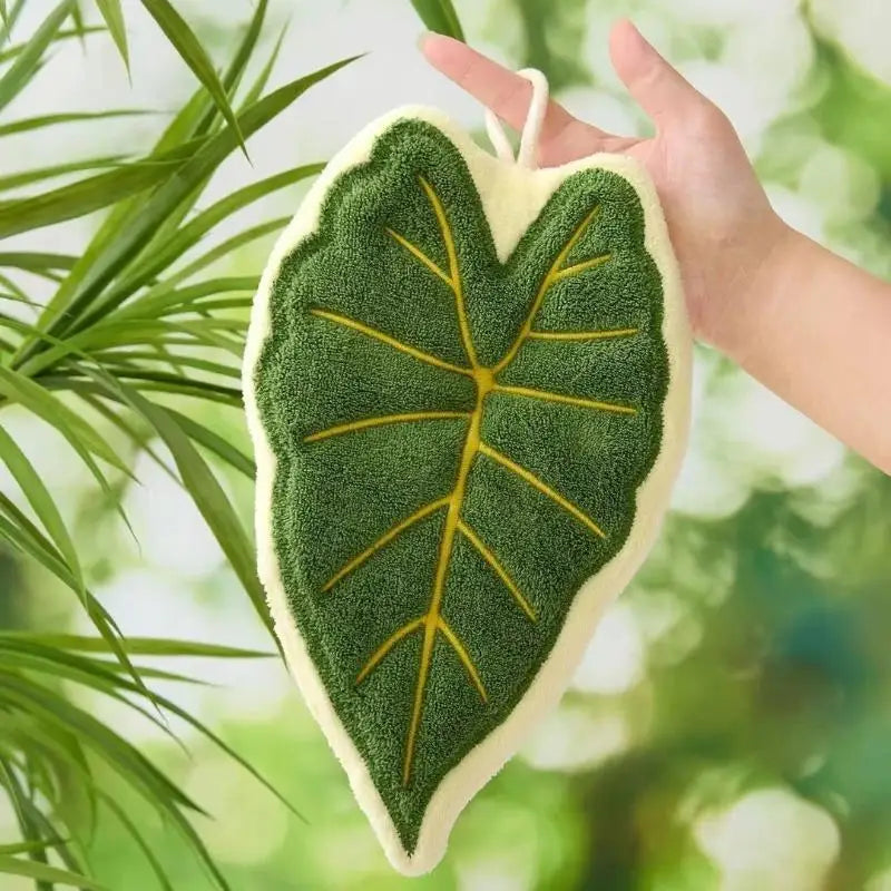 Leaf Shaped Hanging Hand Towel Eco Friendly Soft Microfiber for Bathroom Kitchen Home Daily Cleaning