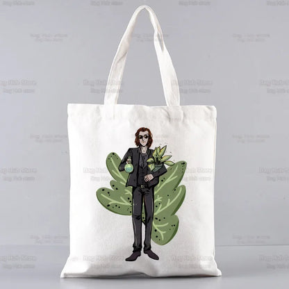 Good Omens Grow Better Reusable Shopping Bag Women Canvas Tote Bags Printing Eco Bag Cartoon Shopper Shoulder Bags