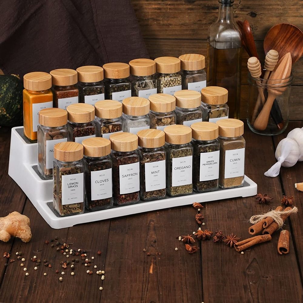 Airtight Spice Jars 4oz with Bamboo Lid for Kitchen Storage