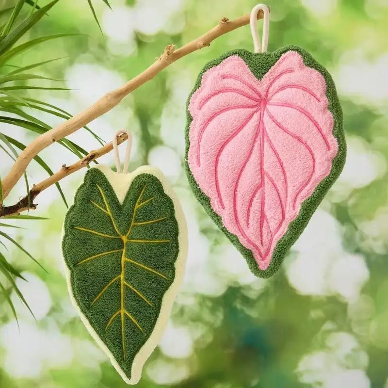 Leaf Shaped Hanging Hand Towel Eco Friendly Soft Microfiber for Bathroom Kitchen Home Daily Cleaning
