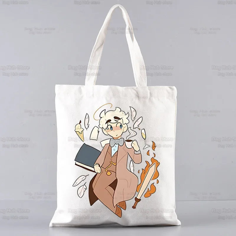 Good Omens Grow Better Reusable Shopping Bag Women Canvas Tote Bags Printing Eco Bag Cartoon Shopper Shoulder Bags