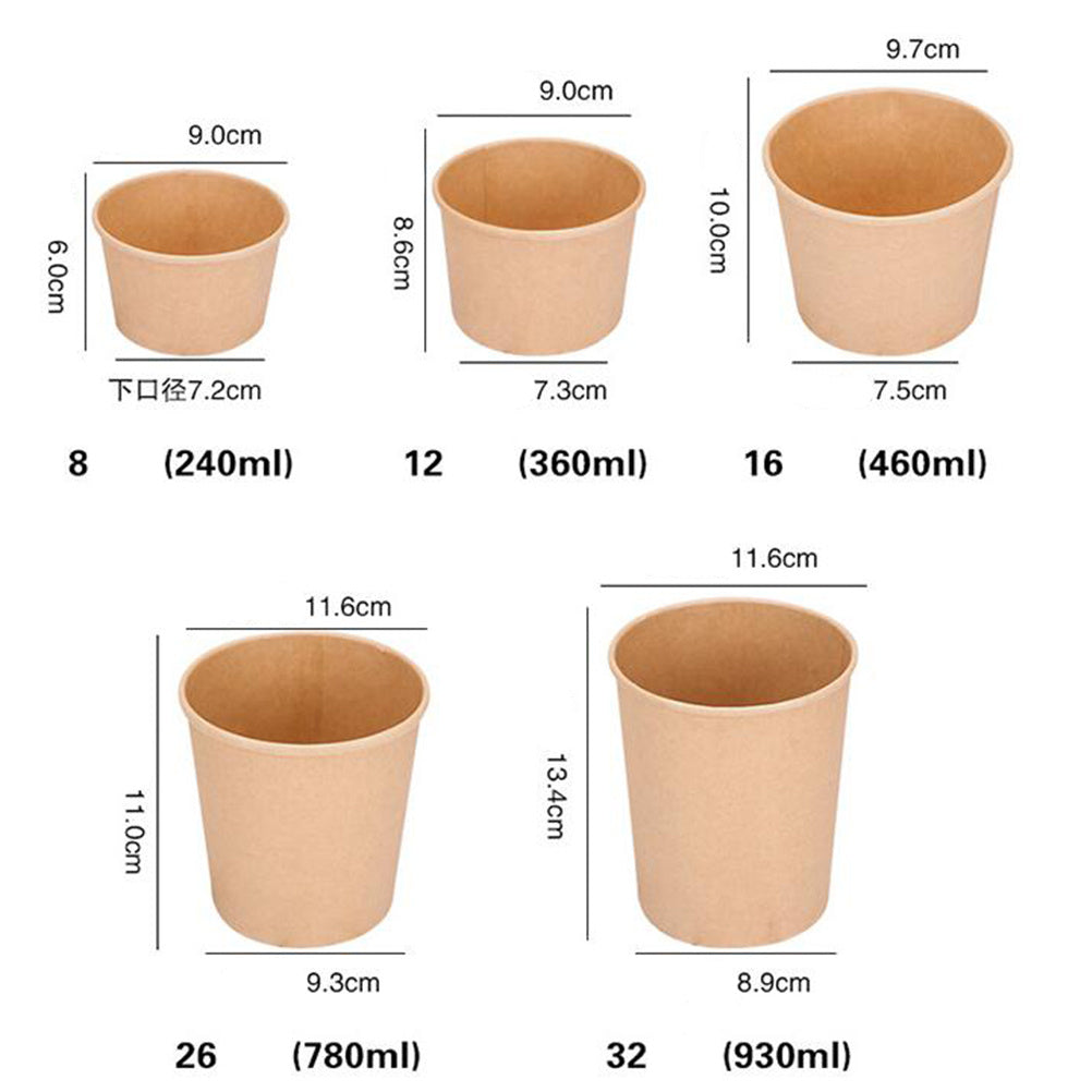 Paper Bowl: 12 Oz Oil-Proof Kraft Soup Cups with Lids - 50 Pcs