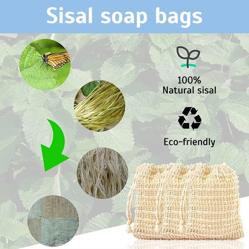 5Pcs Sisal Soap Saver Bag Exfoliating Mesh Pouch Eco Friendly Natural Zero Waste Foaming And Scrubbing Sisal Bag FOR Bathroom