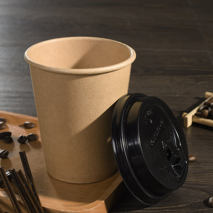 16oz Plain Paper Cups with Lids - 10 Disposable Set