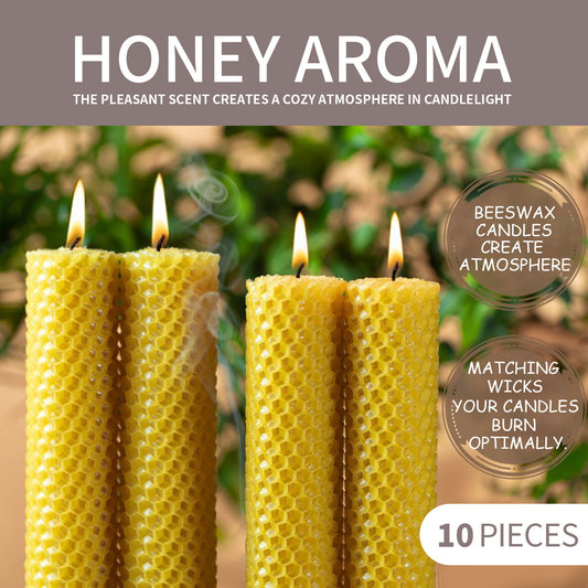 Beeswax Taper Candles 10pcs - Handmade Honeycomb Luxury
