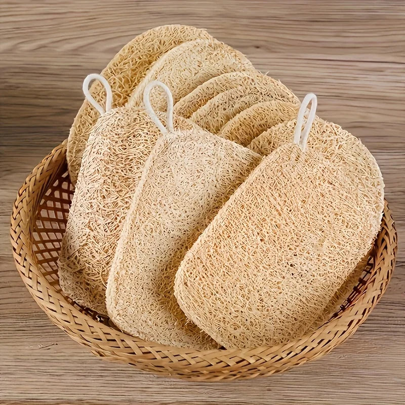4-6Pcs Natural Loofah Exfoliating Sponges - Gentle Body Scrubber for Shower & Bath, Bamboo Fiber Cleaning Pads