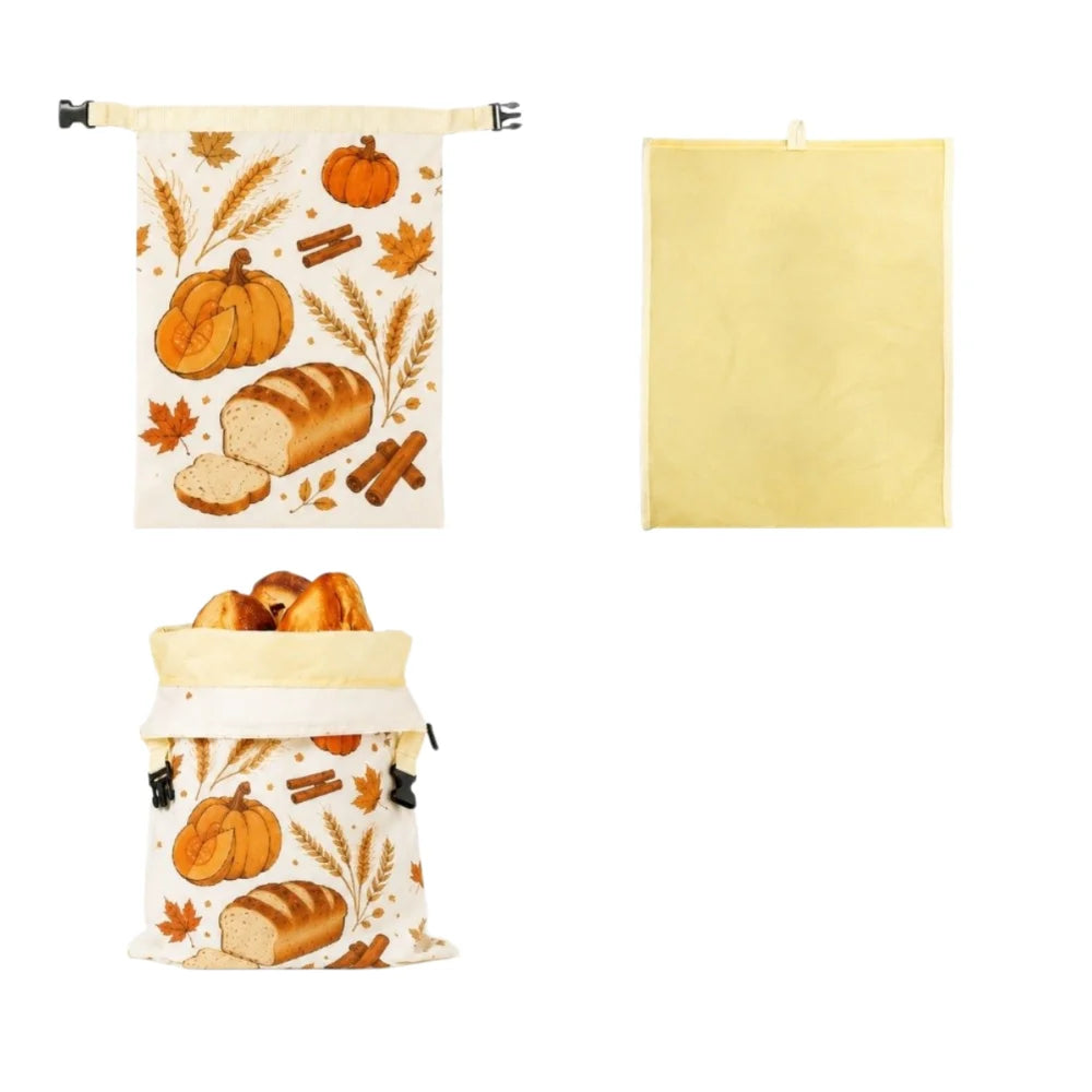 Cotton Beeswax Bread Bags Lock Closure 43x33 Bread Storage Bag Removable Inner Bag Bread Pattern Beeswax Coated Bags Kitchen Use