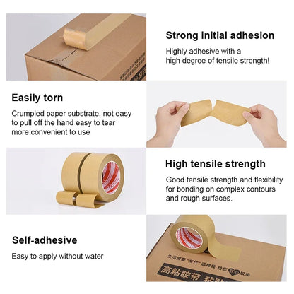 23M Biodegradable Eco Friendly Kraft Paper Tape Brown Wet Water Activated Reinforced Gummed Adhesive Tape for Painting Fixed