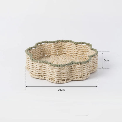 Hand-Woven Breakfast Tray Food Plate Serving Display Basket Simulation Rattan Storage Tray Fruit Vegetable Organizer Basket