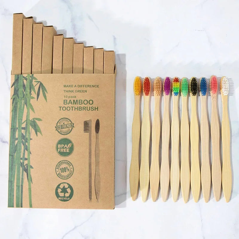 Bamboo Toothbrush 10Pcs Eco-Friendly Soft Bristle Charcoal